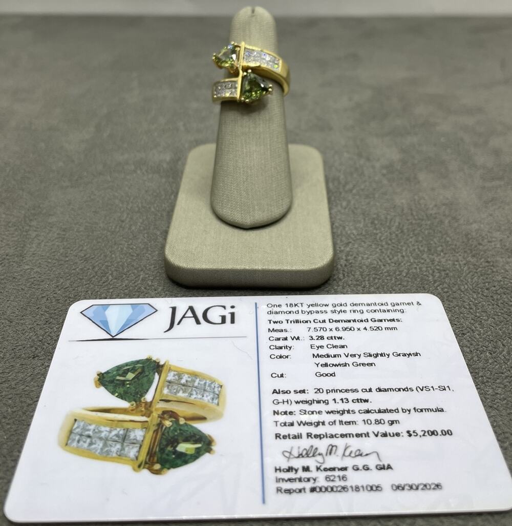 18K Yellow Gold Demantoid Garnet & Diamond Bypass Ring (6216)